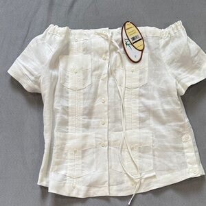 White Off-Shoulder Guayabera